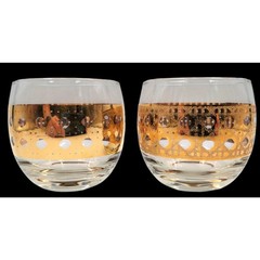 2 Culver Coronet Roly Poly Glasses 22 kt. Gold Band Cocktail Drinking Bar Glass