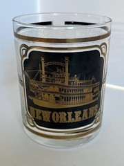 New Orleans River Boat Whiskey Glass Lowball w/ 22k Gold Trim