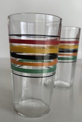 4 Vintage Striped Paneled Bands Juice/bar Glasses 4 Oz – 3.75” Rare Size NICE