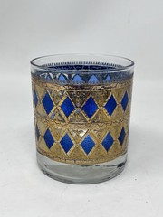 West Virginia Glass Co Rainier Blue & Gold Old Fashion Glass Inv#23