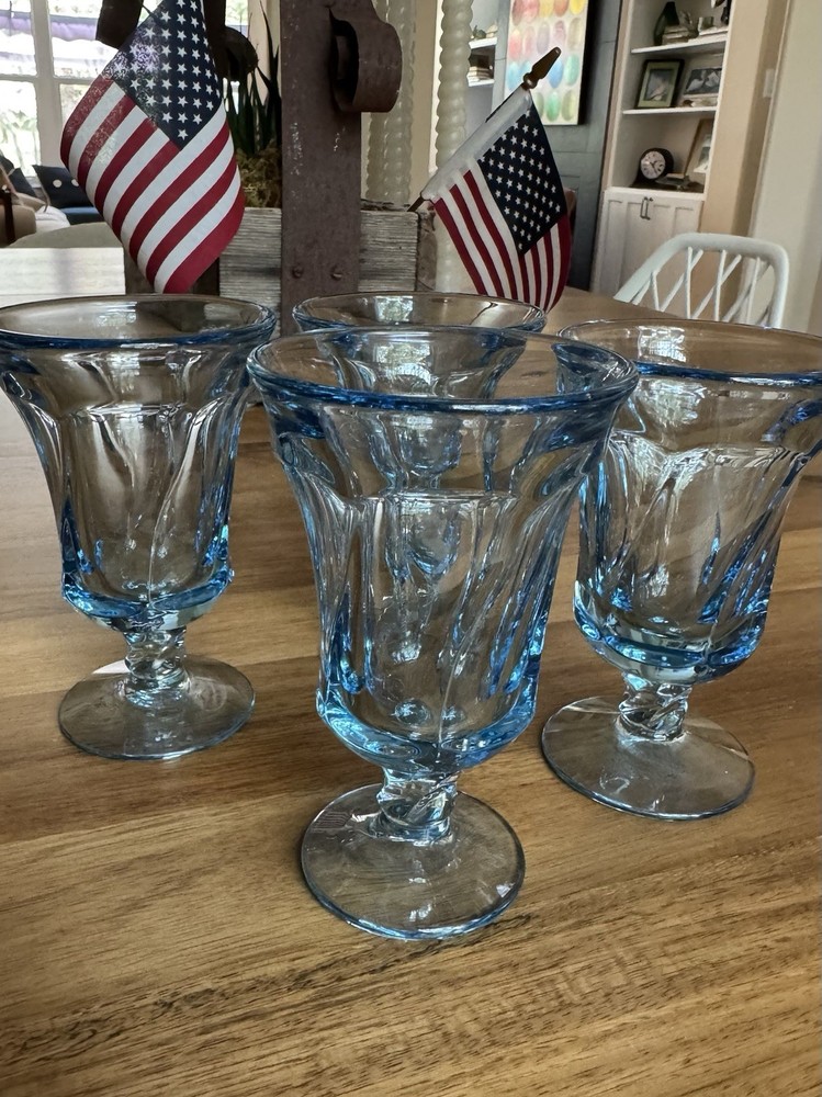Vintage Fostoria Jamestown Blue Swirl 4 3/4″ Juice ~ Set of Four ~ Excellent