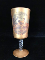 Vintage Bohemian Hand Blown & Hand Painted Scene- cranberry glass Japan