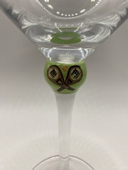 HuePhoria 2007 Tennis Racquets Themed 8 Oz Stemmed Martini Glass, 7.5”, EUC