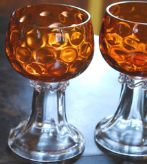 Set 4 Hand Blown ORANGE OPTIC COIN DOT GLASS Water Goblets EMPOLI ITALY 1960s