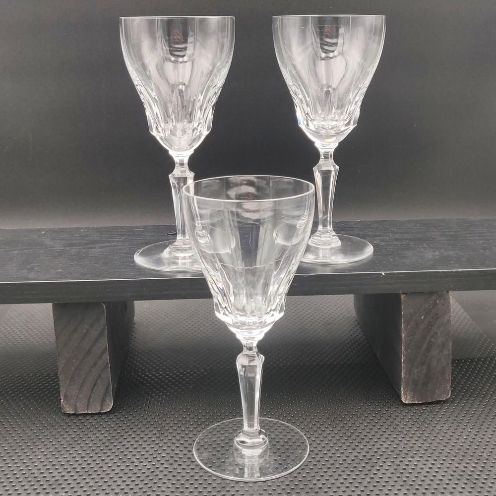Set 3 Val St. Lambert GOETHE MILLET Teardrop Cut Crystal Water Wine Glass Signed