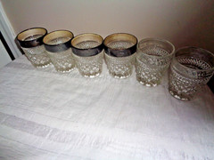 Vintage set of 6 Kingsford Crystal drinking Glass Tumblers w Silver Band 10 OZ