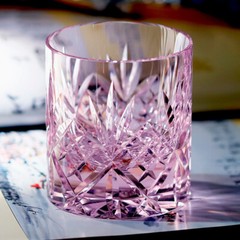 K9 Crystal Whisky Glass Sparkling Hand Cut Floral Glass Pink Color Gift 8oz 1PC