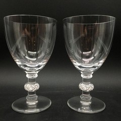 SET OF 2 LALIQUE ST HUBERT CRYSTAL BOURDEAUX WINE GLASSES CR2288