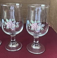 SET 4 TEA ROSE PFALTZGRAFF LIBBEY 6-3/8″ STEMMED GLASSES, 12OZ.