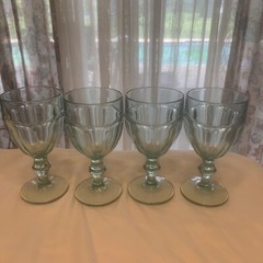 Set of 4 Libbey Spanish Green Glass Gibralter 6.75″ Goblets Duratuff EXC!