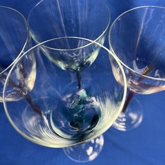 Four Wine Glasses Green And Red Pulled Encased Hand Blown Christmas Colors