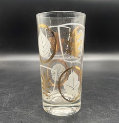 Federal Glass Tumbler Glen Echo Leaf Single Vintage MCM Gold White