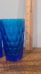 VINTAGE FENTON Thumbprint Set-3 Colonial Blue Glass Water Tumbler Honeycomb