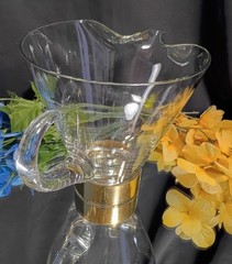 Late Mid-Century Hand Blown Glass Martini Pitcher Gold Tone Base