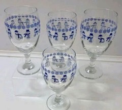 Set of 4 Libbey Snowman Holiday 16 oz 7” Glass Blue Winter Goblets