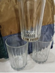 Vintage Crisa Glass 10oz Tumblers Set of 3 Libbey Clear Ribbed Glasses Barware