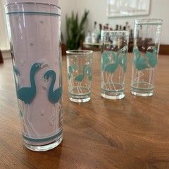 Libbey Turquoise Flamingo Glass Highball Tom Collins Qty 4, 3 Sizes