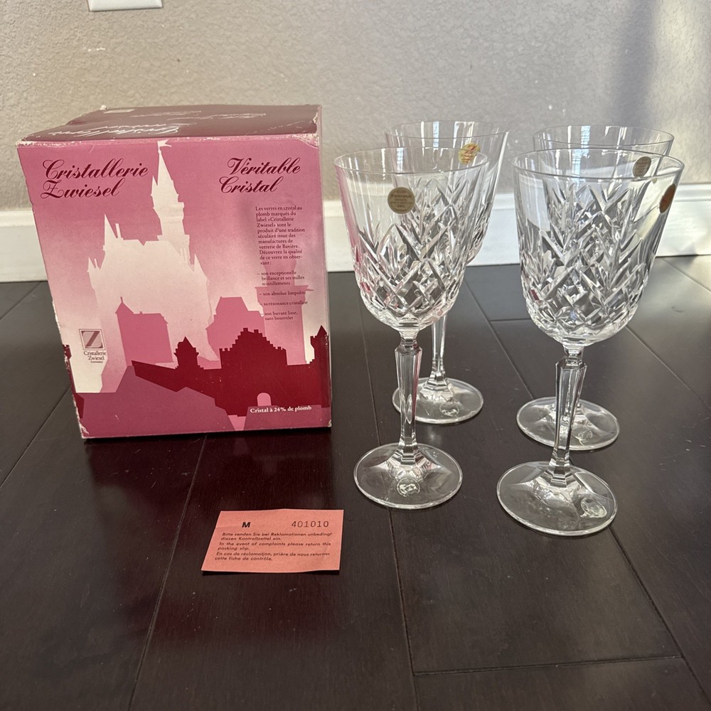 Cristallerie Zwiesel Wine Goblet 8” Fairmont Pattern Germany Set Of 4 Box