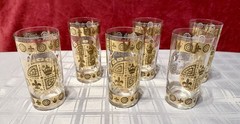 Vintage Vito Bari Gold Crest Design Highball Glasses 5.75″ Set Of 6. 612