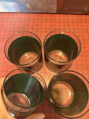 Vintage red green Plaid Tartan Set 4 glass old fashioned tumblers