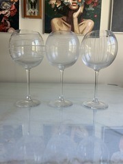 Mikasa Cheers Balloon Wine Glasses Set of 3 Mixed Etched Designs 9” Crystal