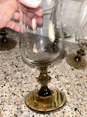 5 VTG Libbey TWO-TONE TULIP Brown Wine Glasses Pedestal Knob Stems 3/6.5″ 2/5.75