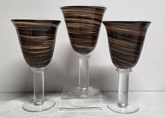 Pier 1 Imports Handblown Brown Swirled Water Goblets Set of 3