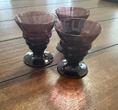 Royal Leerdam Amethyst Cordial Glasses, 1920s Corduroy Optic Footed Tumblers