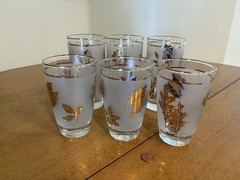 6 Libbey Golden Foliage Frosted Gold Leaf Tumbler Glasses 3 10oz & 3 12oz
