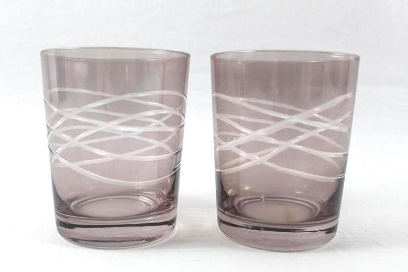 Set of 2 Smokey Gray On The Rocks Tumblers Swirl Pattern Barware Glasses