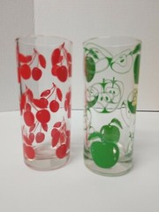 Set Of 4 Red Shed Fruit Juice Glasses 5′ Apple Cherry Lemon Orange