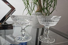 (2) Etched Waterford Crystal Tramore Champagne Sherbert Glass 4.5″ Vertical Cuts