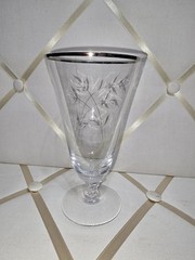 Vintage Fostoria Etched Glass Goblet with Silver Rim