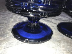 2 Rare L.E. SMITH Cobalt BLUE Wicker BASKETWEAVE 14oz Pedestal TUMBLER Goblet 6″