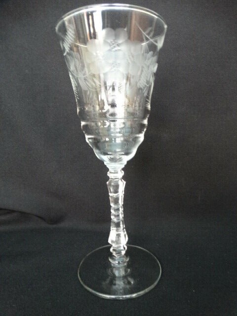 MCM Rock Sharpe Clear Crystal Gray Cut Water Goblet 3005-6 Excel Used Cond.