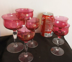 Vtg Rose Lustre by West Virginia Glass Specialty 4 Liquor Cocktail & 2 Champagne