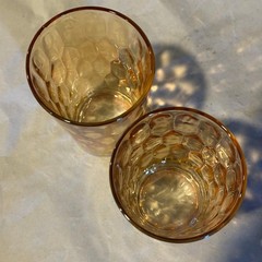 Vintage 2 Rare Jeanette Glass & Carnival Iridescent Lustre Honeycomb Tumblers 5”