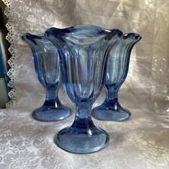 Three Blue Anchor Hocking Fountainware Ice Cream Sundae Glasses