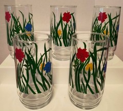 MCM LIBBEY FLORAL DRINKING GLASSES/BRIGHT COLORS FOR SUMMER – 5.5″ VINTAGE