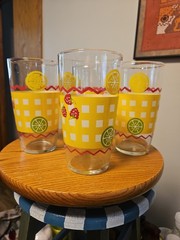 Set Of 4 28 Ounce Libbey Lemonade Glasses Made For Ftd 1993 Fruit And Gingham