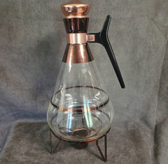 VTG Atomic Inland Glass Coffee Carafe Copper MCM 1958-With Warming Stand