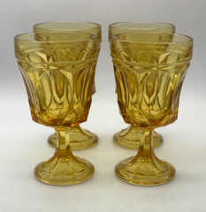 Vintage Anchor Hocking Amber Fairfield Water Glasses, 1970’s, Goblets, 6”, Set 4