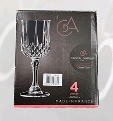 Cristal d’Arques Longchamp Crystal 7-1/4″ Wine Glasses 8.25 oz. Set of 4 – NIB