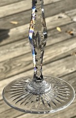 Baccarat Val St Lambert Cut Glass Red To Clear Goblet W/ Cut and Notched Stem￼