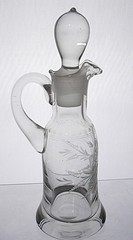 High Quality Blown Glass Cruet with Engraved Flowers Polished Pontil