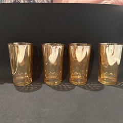 Vintage Marigold Iridescent Drinking Glasses Tumblers Ribbed on Inside Set of 4