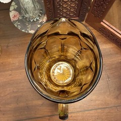 Vintage Anchor Hocking Fairfield Amber Pitcher+ Stem Goblets set of 10 EUC