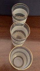 3 Vintage 5” Tumblers/Glasses/Ice Tea~Roman Chariot Graphics~Blue White On Clear