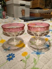 Lot of 6 Indiana/Tiffin Kings Crown Cranberry Flash Thumbprint Stemmed Glassware