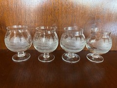 Toscany Etched Glass Brandy Snifters With Clipper Ship Designs, Vintage Set of 4